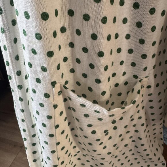 White and green polia dot LULAROE CAROLINE cardigan sweater SIZE Medium - Picture 2 of 5